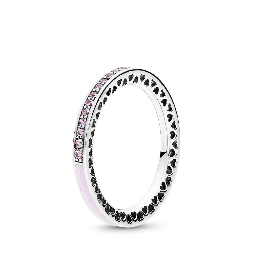 Radiant Hearts Ring with Pink Enamel