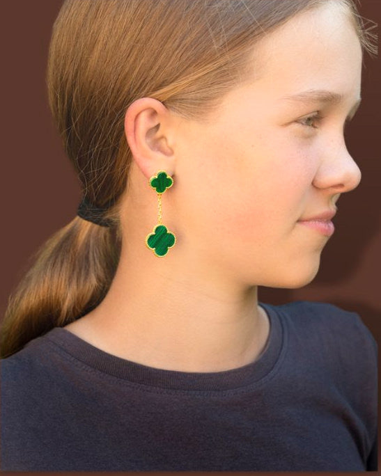 Four-Leaf-Clover Natural Green Malachite Earrings