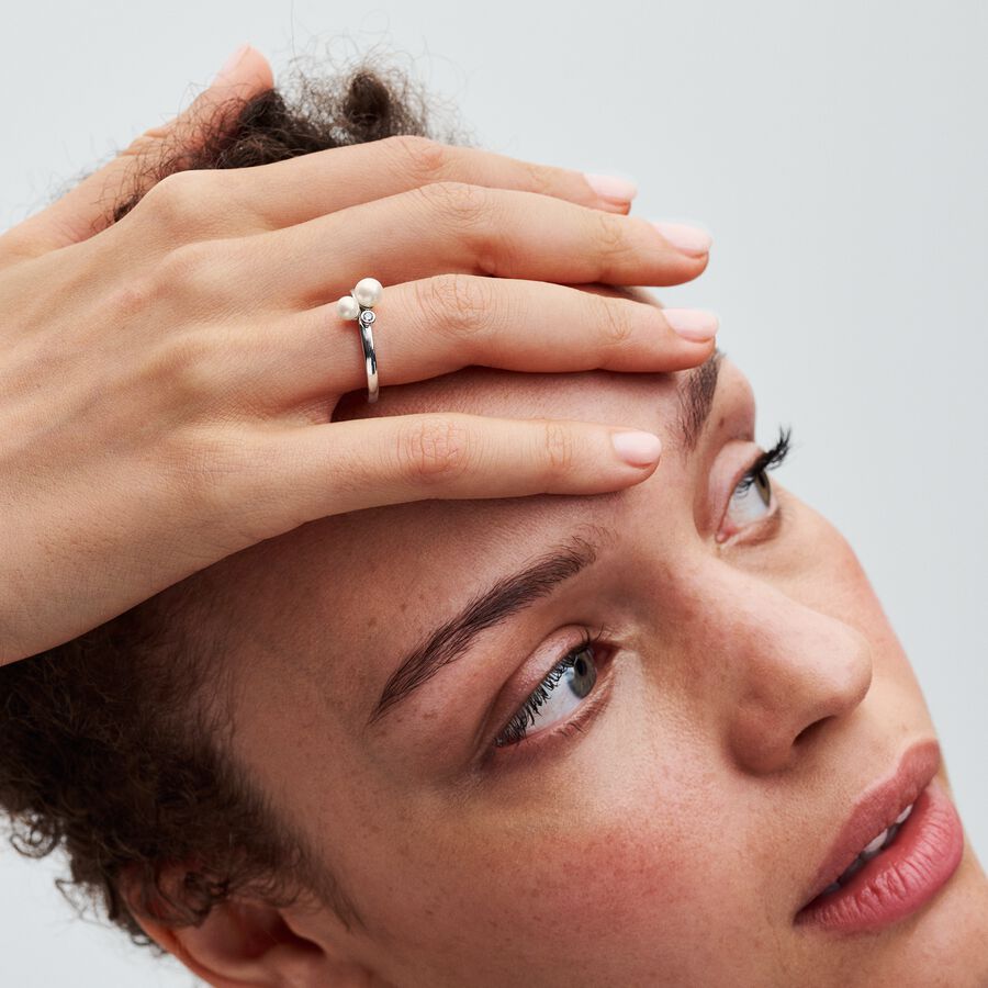 Duo Treated Freshwater Cultured Pearls Ring Sterling silver
