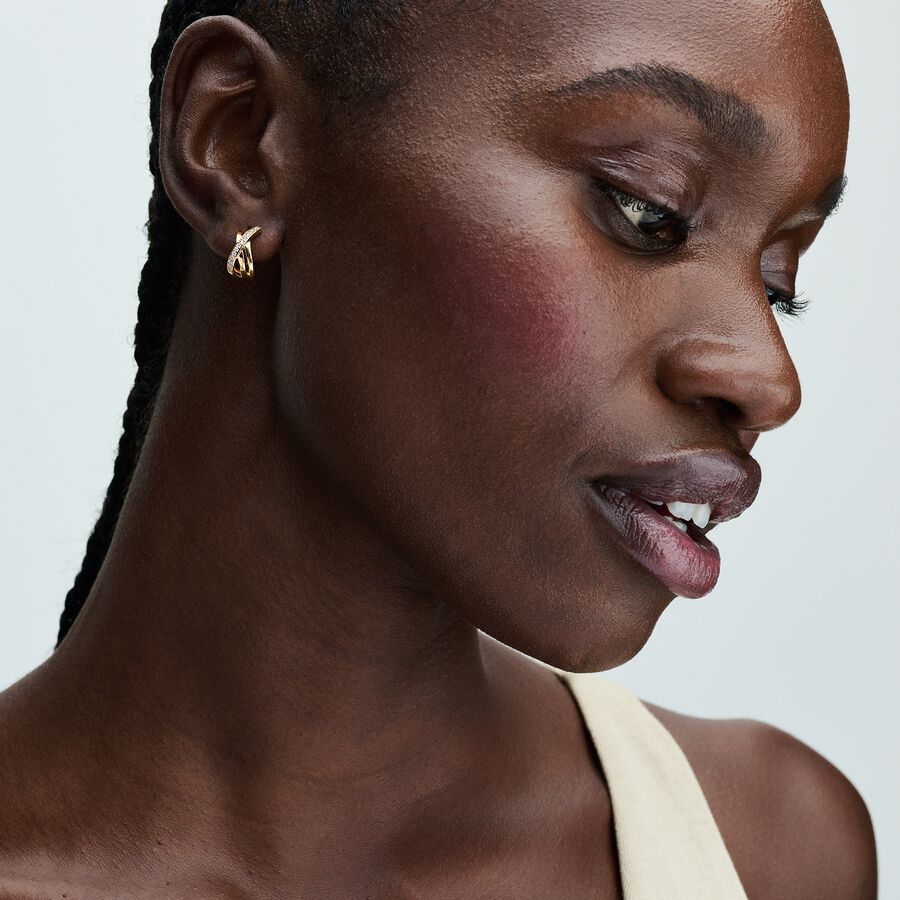 Crossover Pavé Hoop Earrings Gold plated