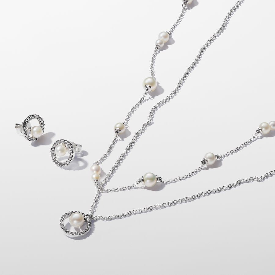 Treated Freshwater Cultured Pearl Station Chain Necklace 45CM