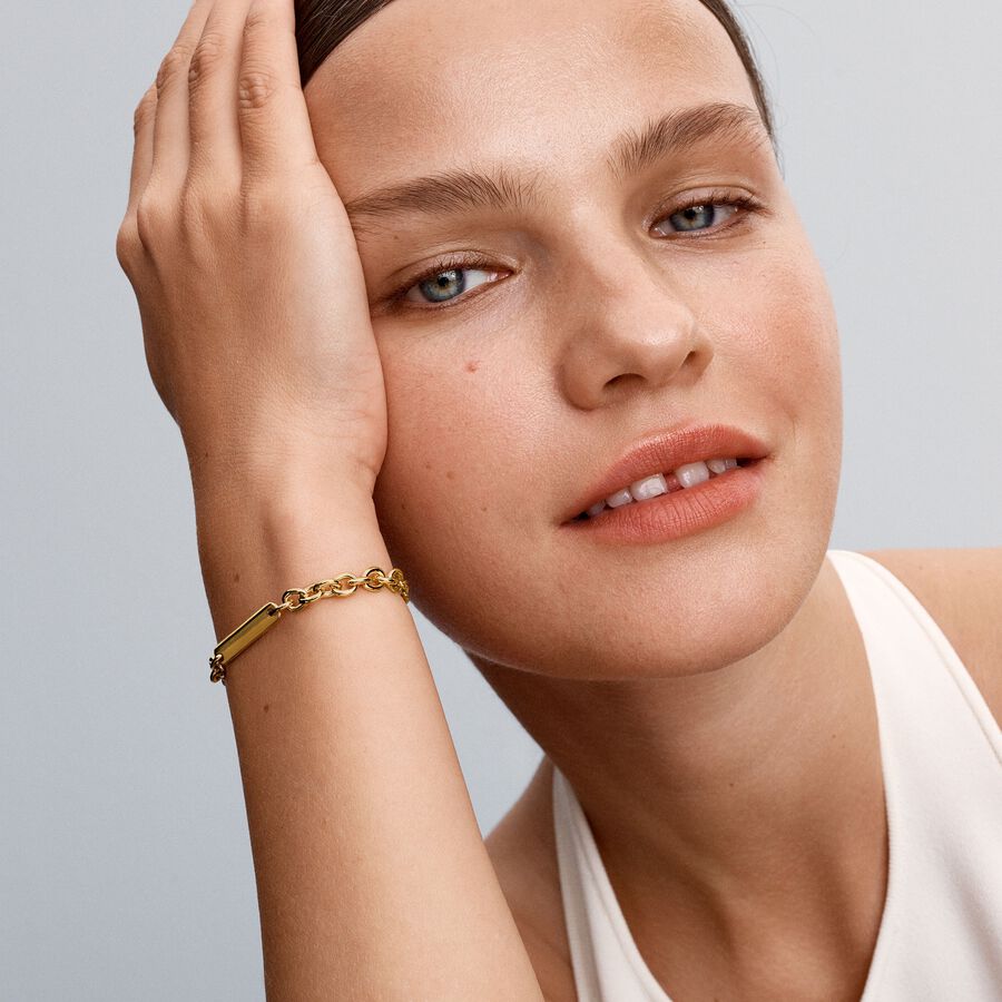 Gold-Plated Engravable Bar Link Bracelet
