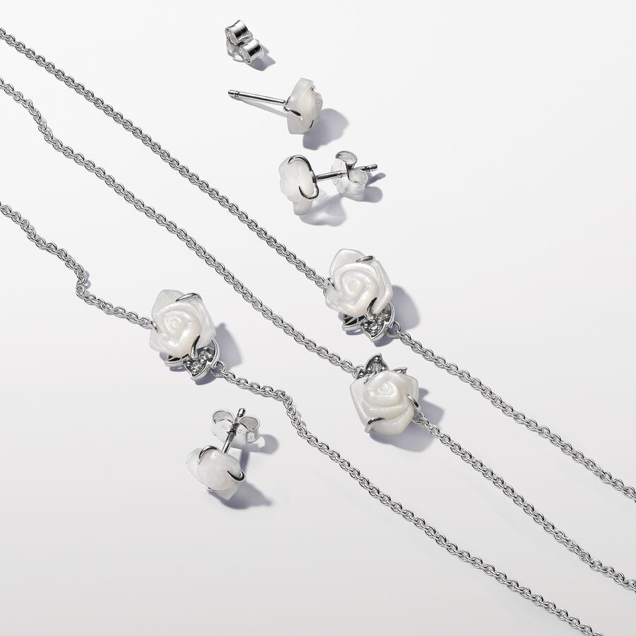 White Rose in Bloom Stud Earrings