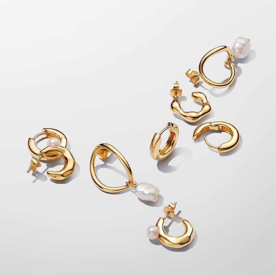 Organically Shaped Circle & Baroque Treated Freshwater Cultured Pearl Earrings