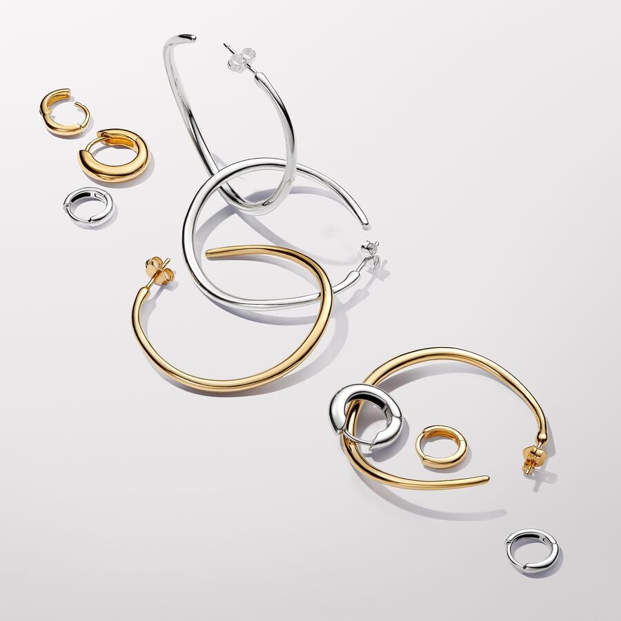 Silver Organically Shaped 42 mm Open Hoop Earrings