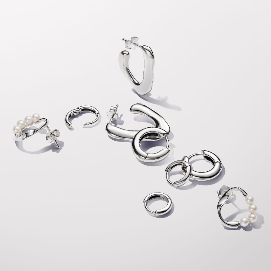 Silver Organically V-shaped Open Hoop Earrings