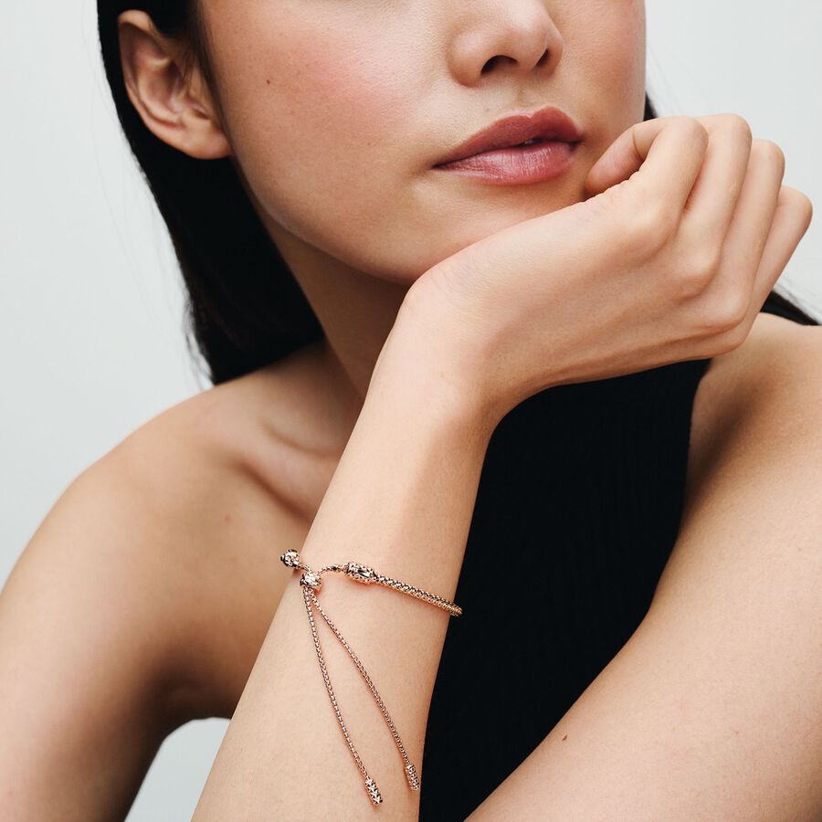 Studded Chain Slider Bracelet Rose Gold-Plated