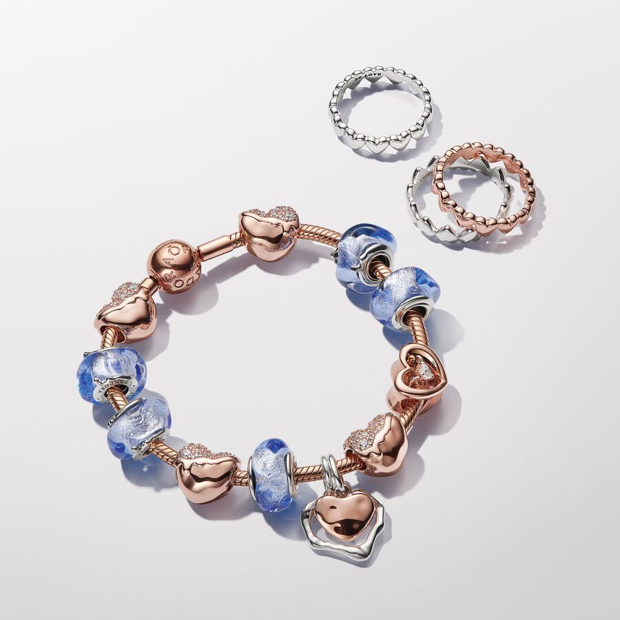 Silver Row of Hearts Ring