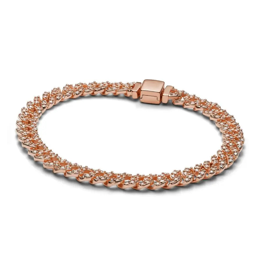 Timeless Pave Cuban Chain Bracelet Rose Gold-Plated
