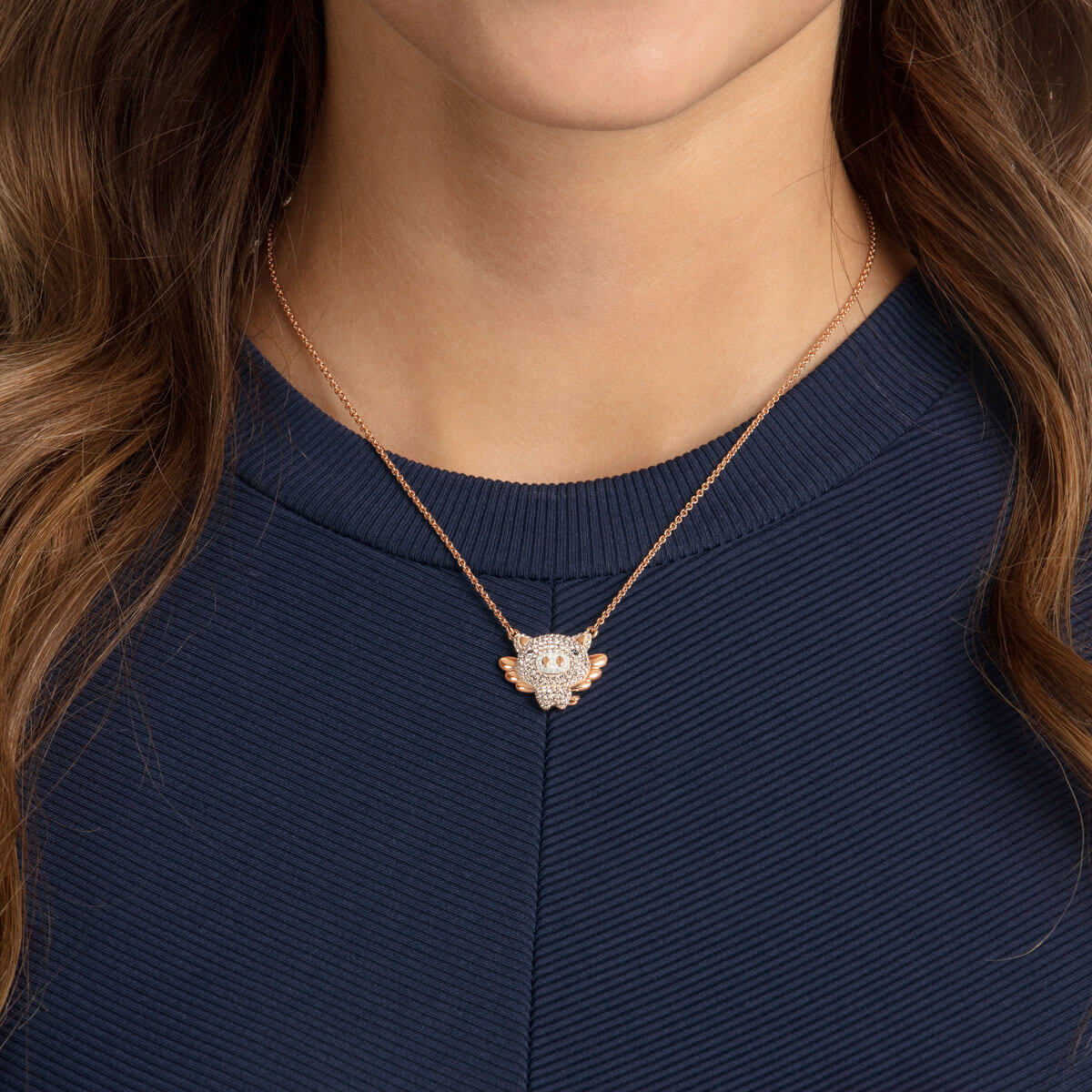 Little Pig Pendant Necklace, Multi-Colored, Rose, Gold Plating