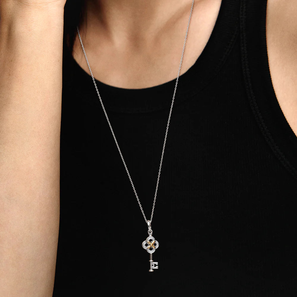 Key and Flower Two-Tone Necklace