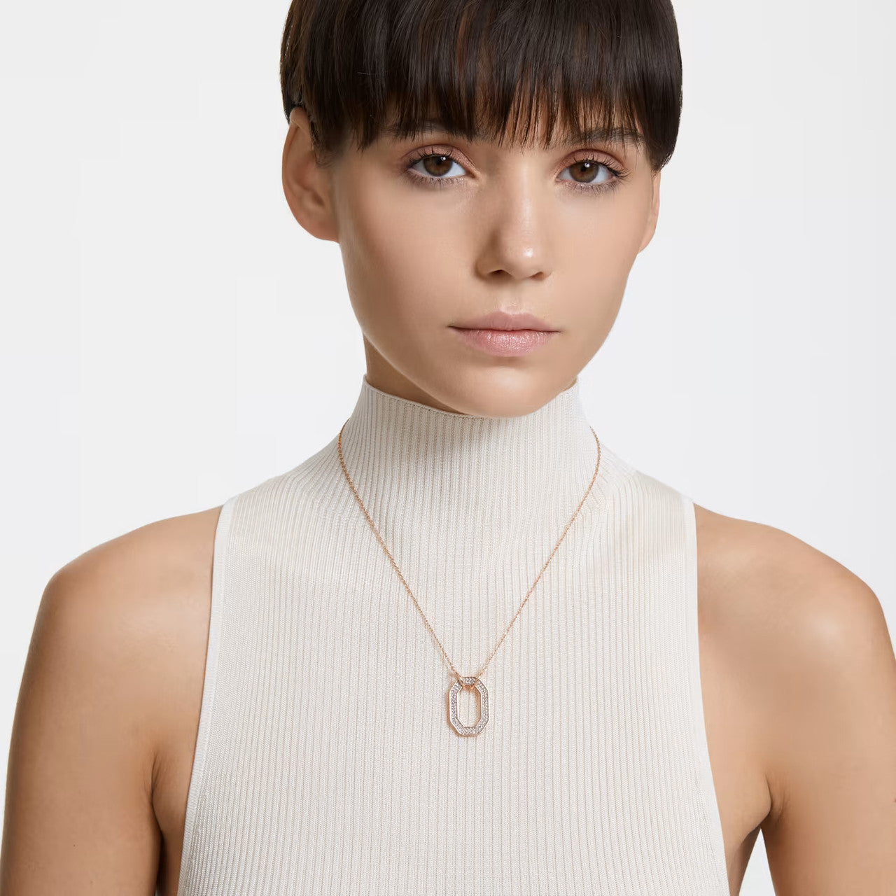 Dextera pendant Octagon, Pavé, White, Rose gold-tone plated