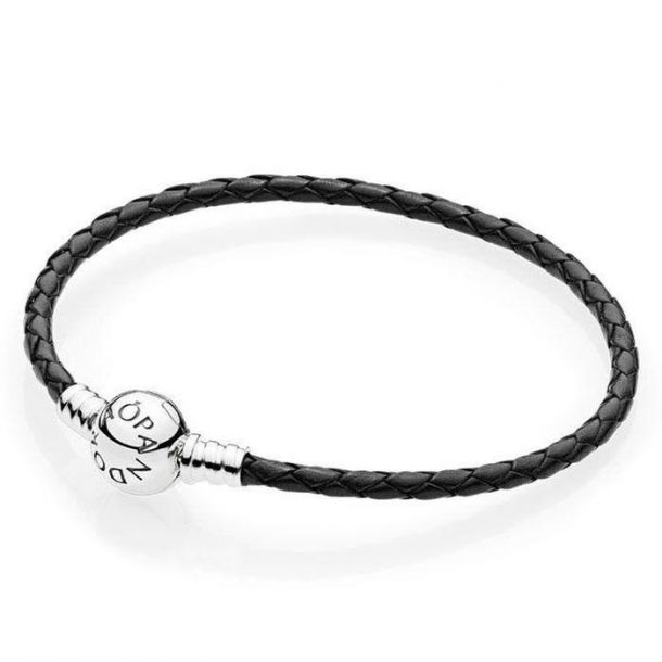 Black Braided Leather Charm Bracelet