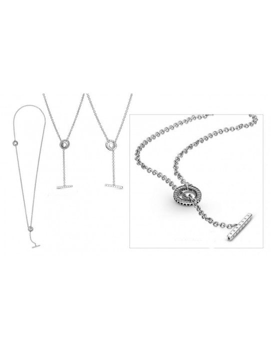 Pave Circle Logo T-Bar Heart Necklace