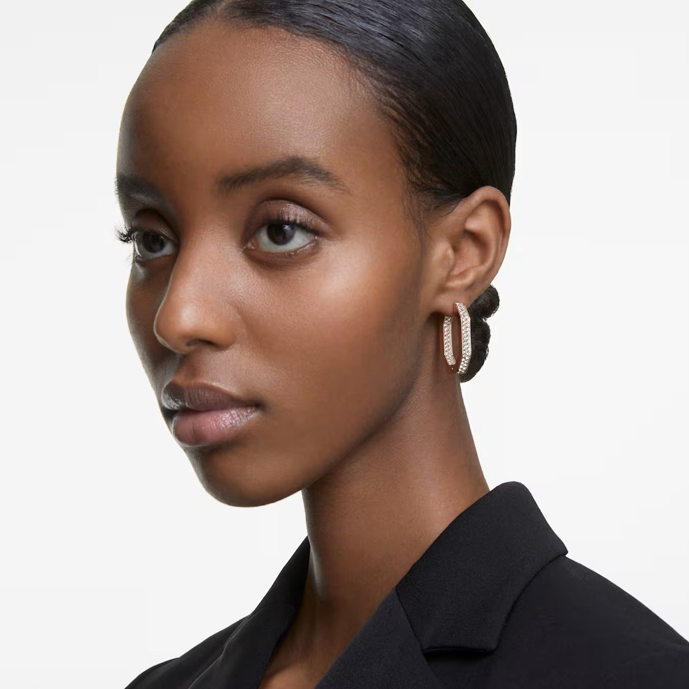 Dextera hoop earrings, Octagon shape, Medium, White, Rose gold-tone plated