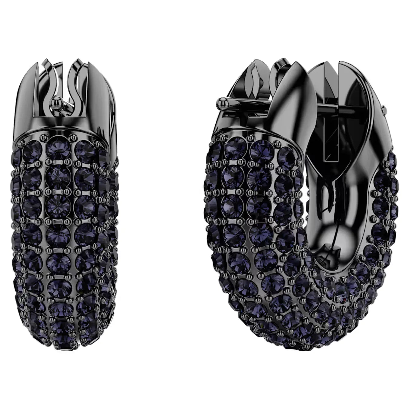 Dextera hoop earrings, Small, Black, Ruthenium plated