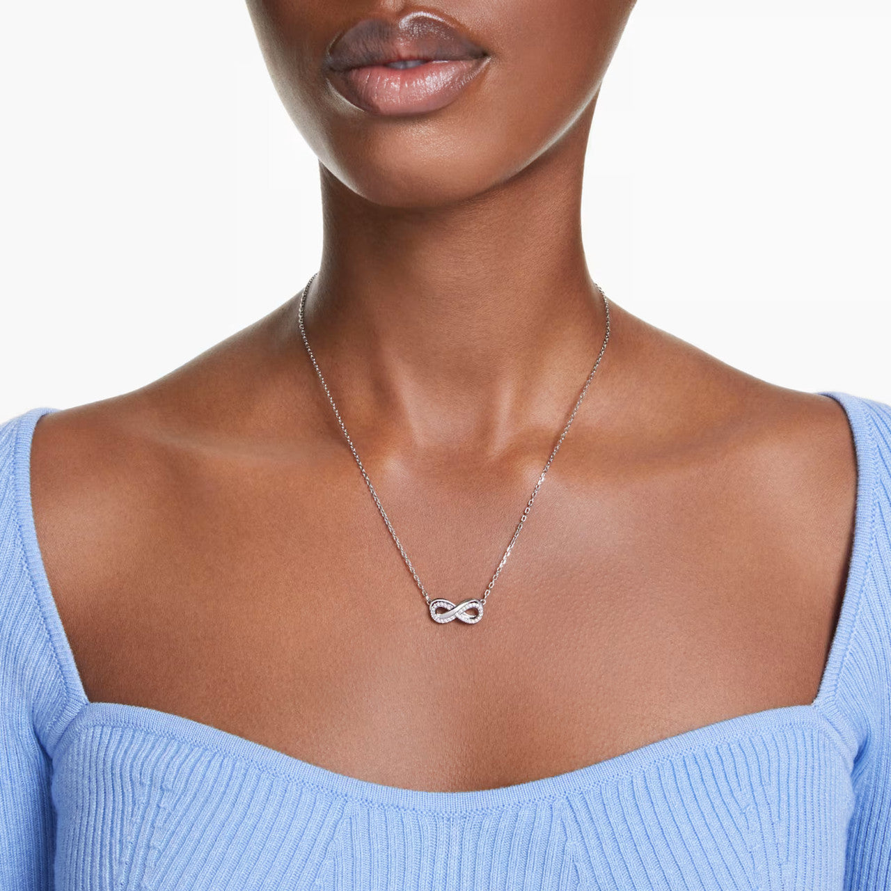 Hyperbola Pendant Necklace, Infinity, White, Rhodium Plated