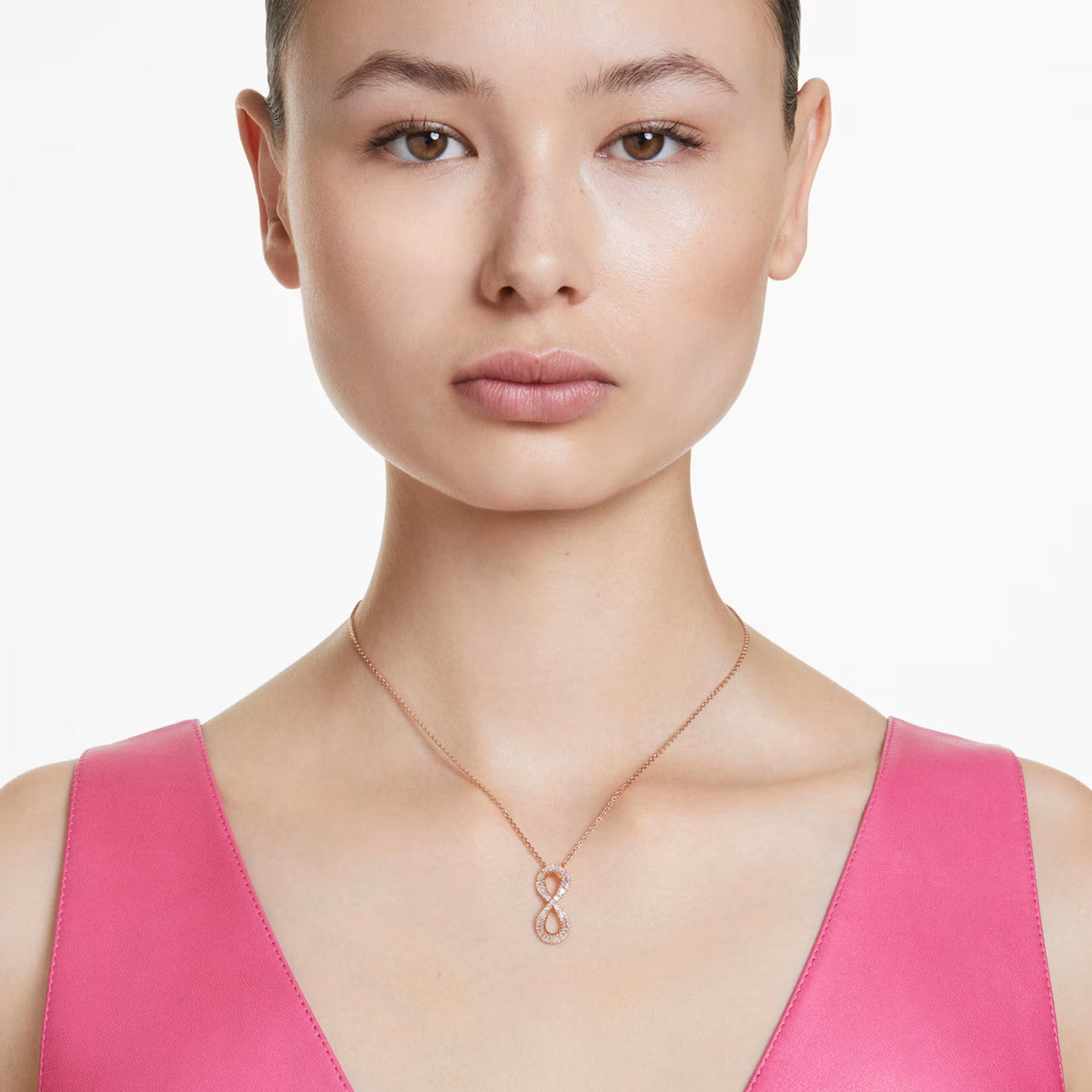 Hyperbola Pendant Necklace 38 - 45 cm, Infinity, White, Rose Gold-Tone Plated