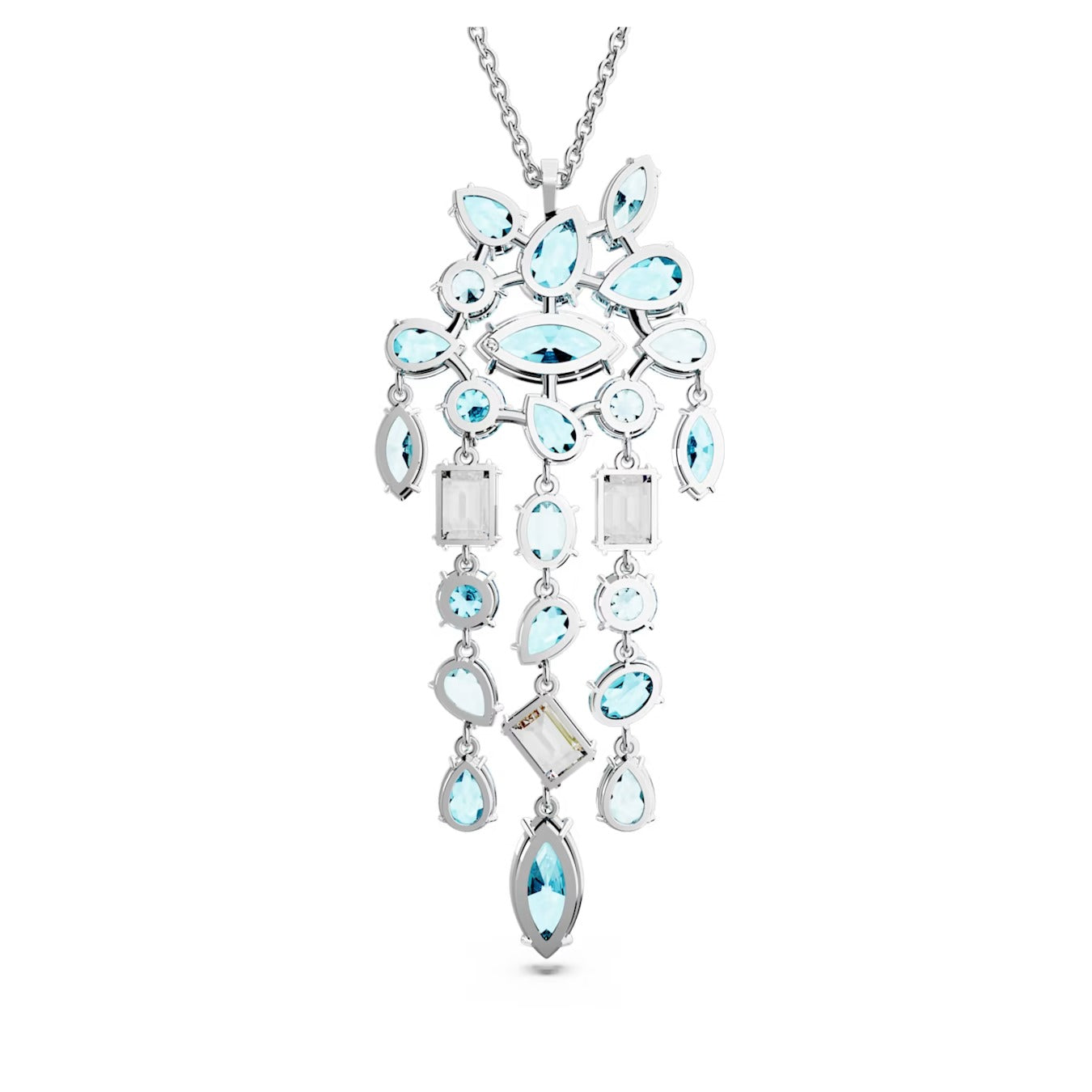 Gema pendant Mixed cuts, Blue, Rhodium plated