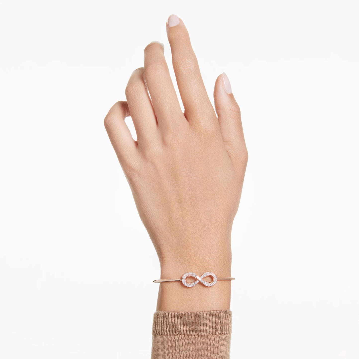 Hyperbola bangle 16.5 cm, Infinity, White, Rose gold-tone plated