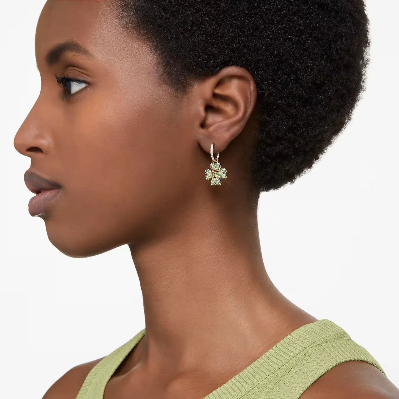 Idyllia Drop Earrings, Clover, Green, Gold-tone plated