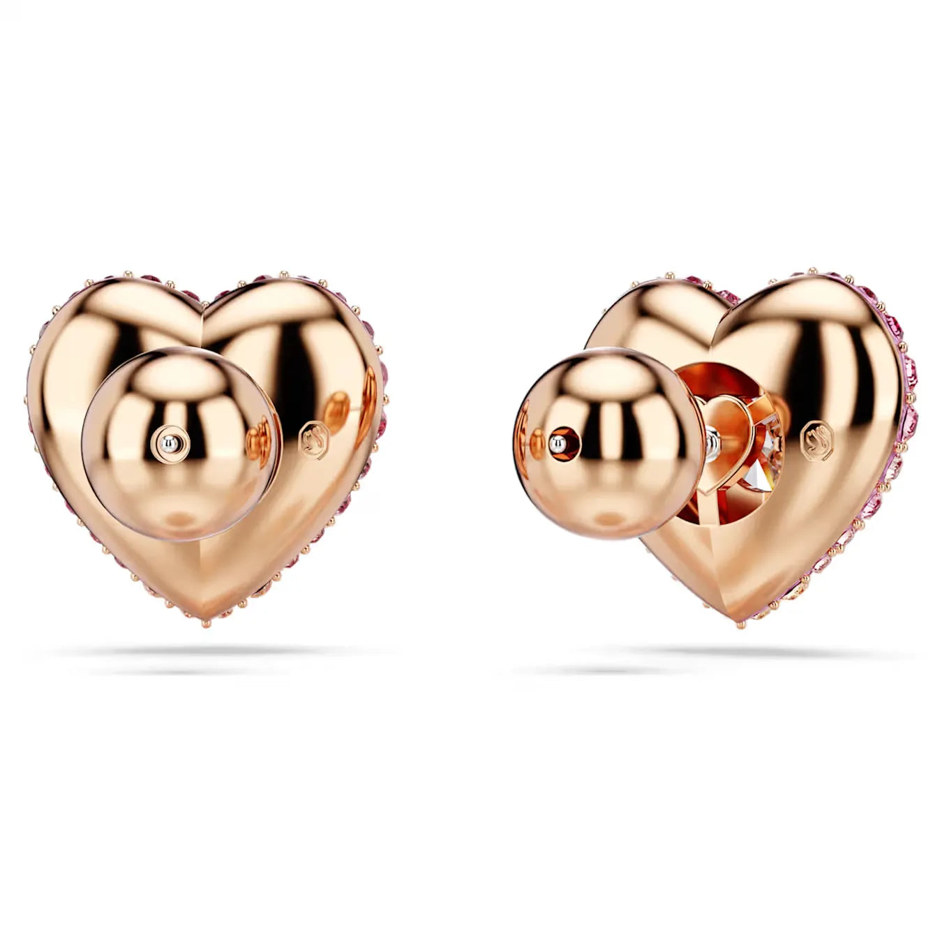 Idyllia Stud Earrings, Heart, Pink, Rose gold-tone plated