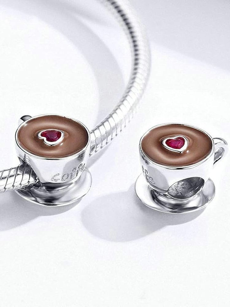 Coffee Cup Pink Heart Charm