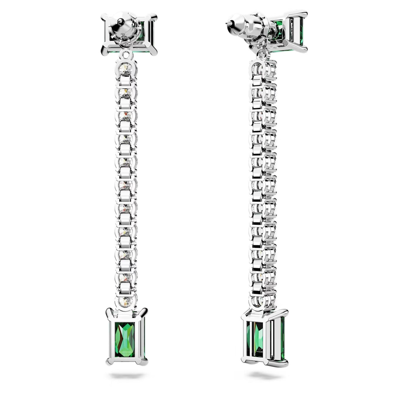Matrix drop earrings Mixed cuts, Green, Rhodium plated