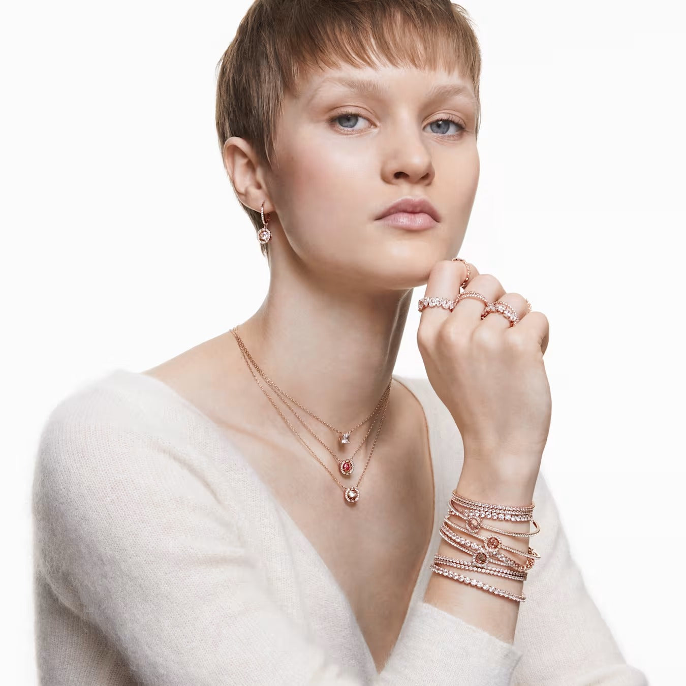 Vittore ring Drop cut, White, Rose gold-tone plated