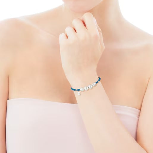 Basics blue cord bracelet with pearls
