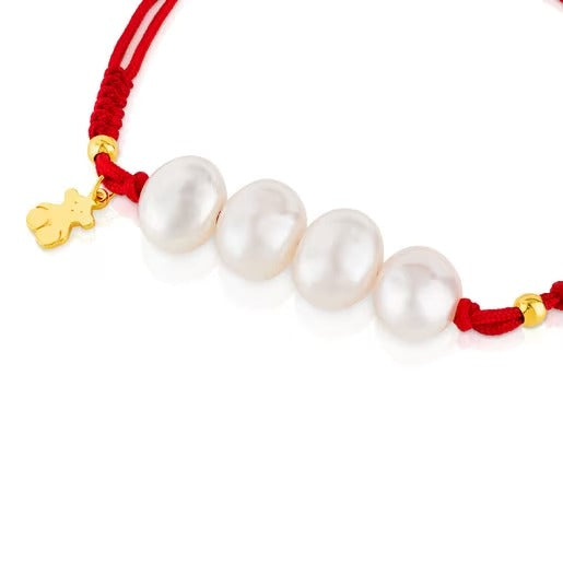 Vermeil Silver Nudos Bracelet with pearls Red 16CM