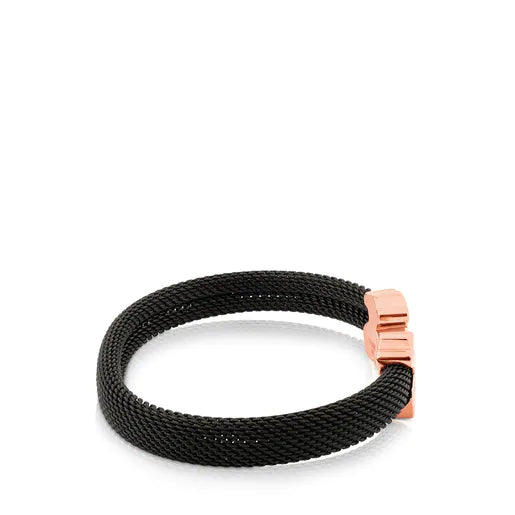 Steel and Rose Vermeil Silver Mesh Bracelet with Bear motifs