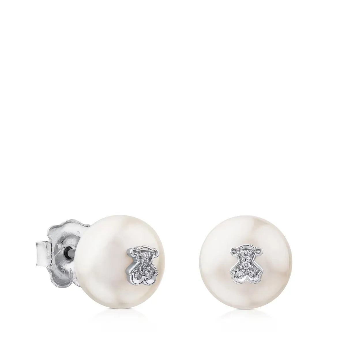 White Gold Puppies Earrings with Diamonds and Pearls