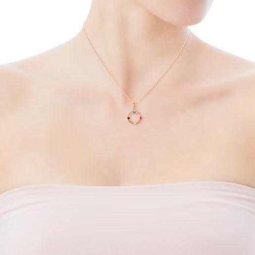 Small Rose Vermeil Silver Super Power Pendant with Gemstones