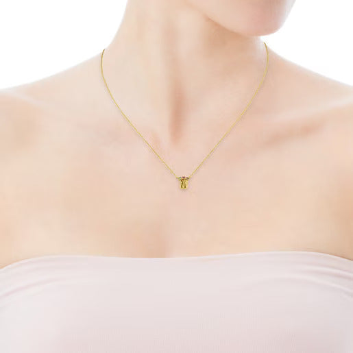 Gold Real Sisy bear Necklace with Gemstones