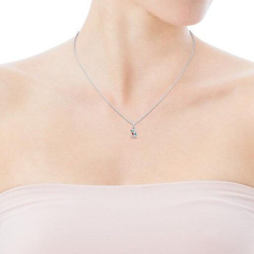 Silver with Enamel Tartan Necklace 45CM