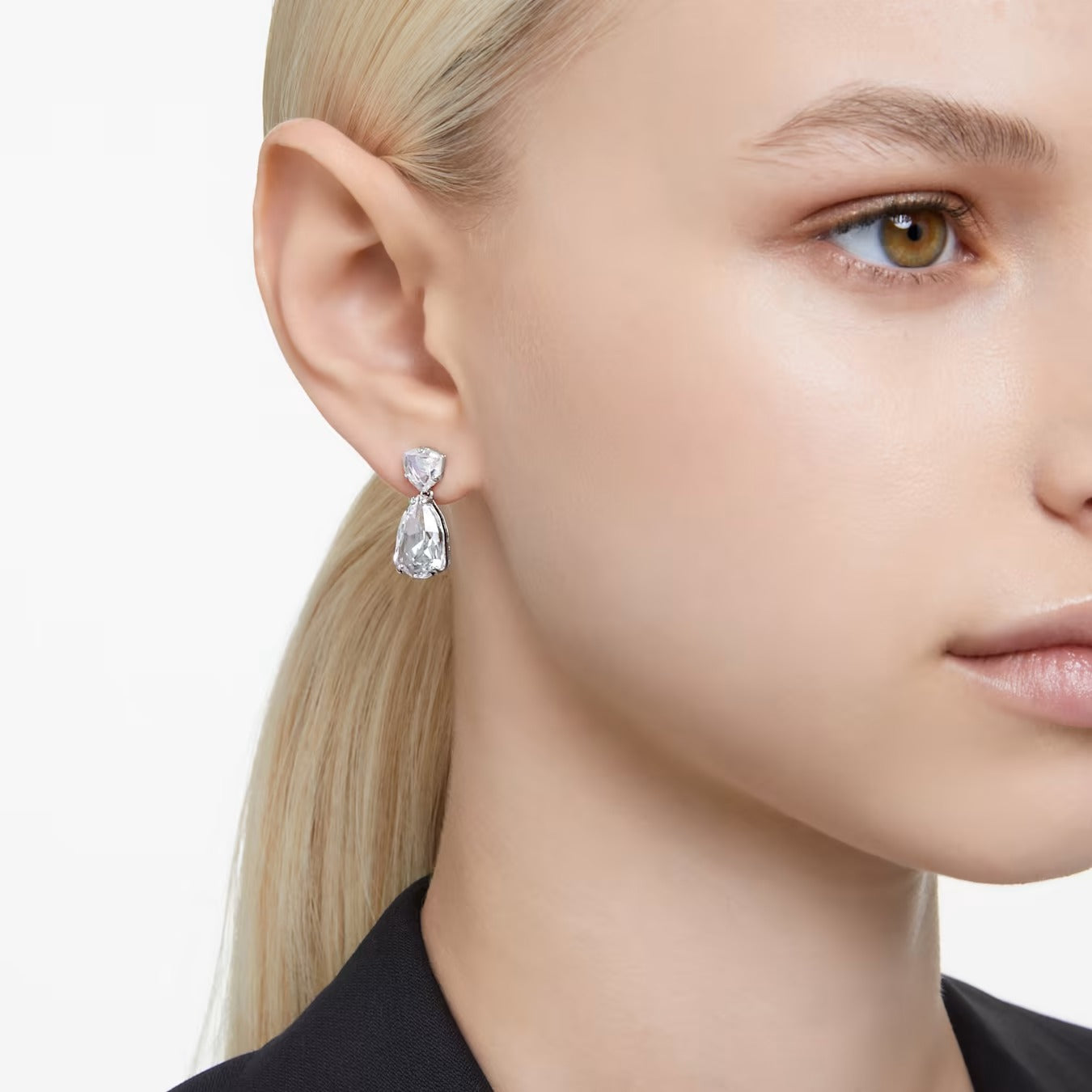 Mesmera drop earrings Mixed cuts, White, Rhodium plated