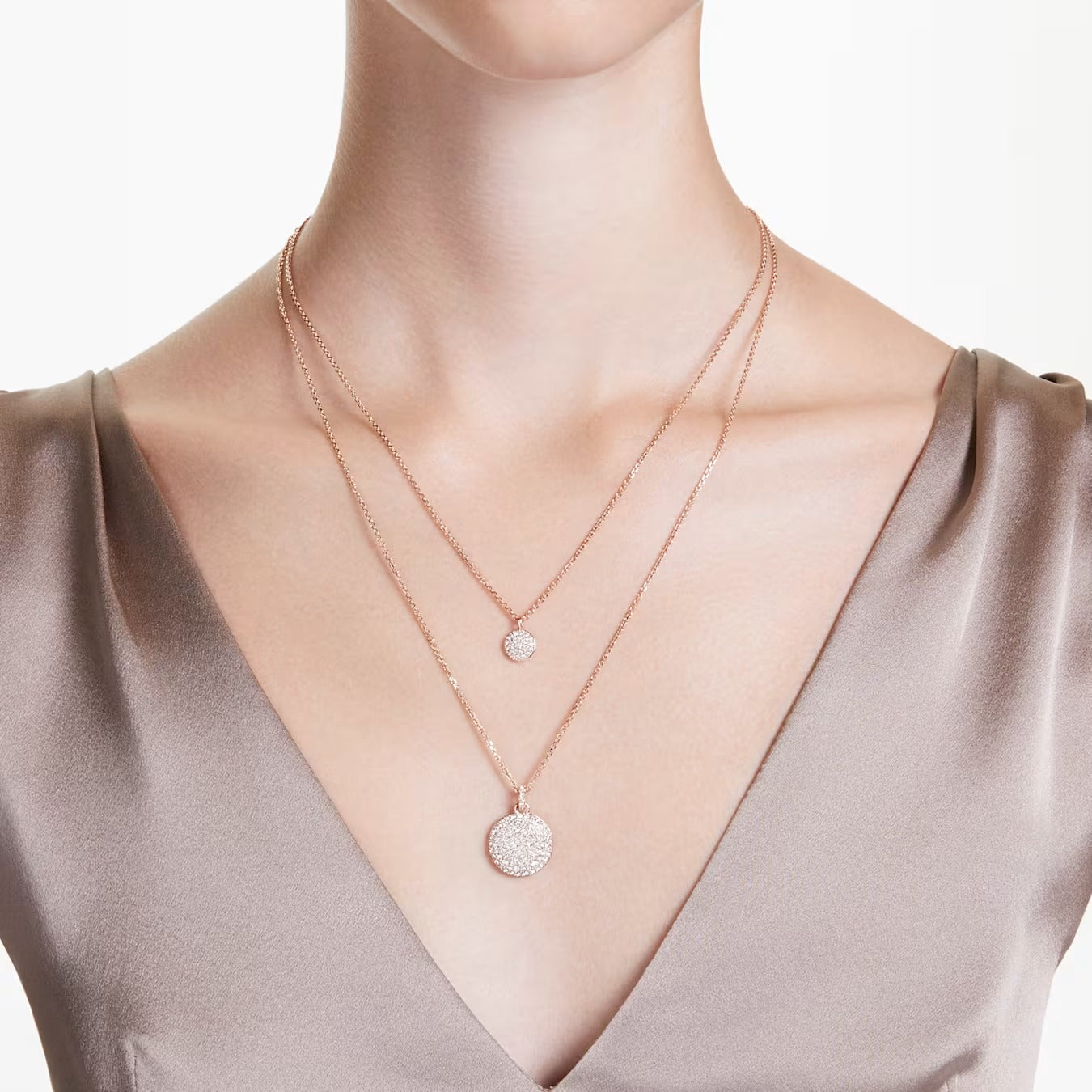 Meteora layered pendant Necklace, White, Rose gold-tone plated