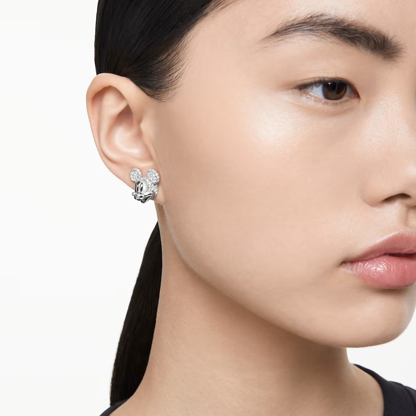 Mickey Mouse stud earrings White, Rhodium plated