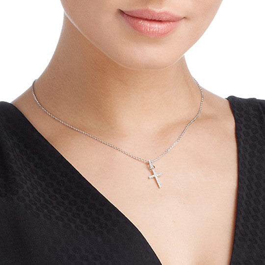 Mini Cross Pendant Necklace, Rhodium Plated