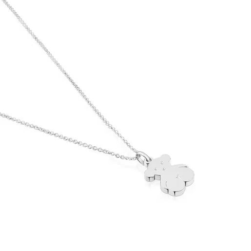 Silver Sweet Dolls large bear Necklace 45CM