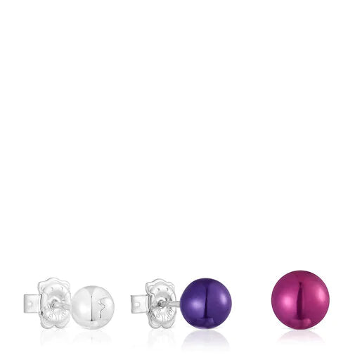 Pack de tres pendientes de plata y plata en color rosa y morado Virtual Garden