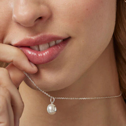Silver Sweet Dolls Necklace with pearls 45CM