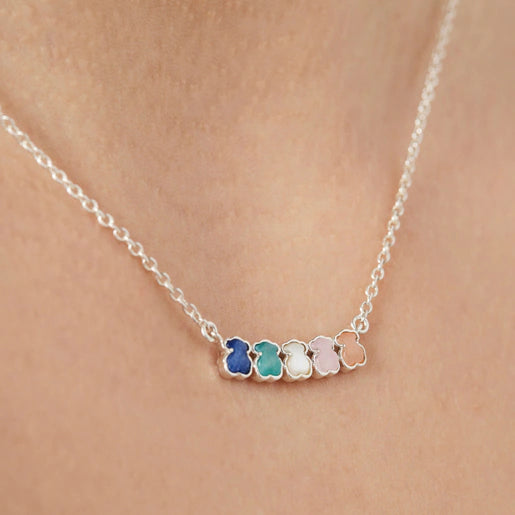 Mini Color Necklace in Silver with Gems
