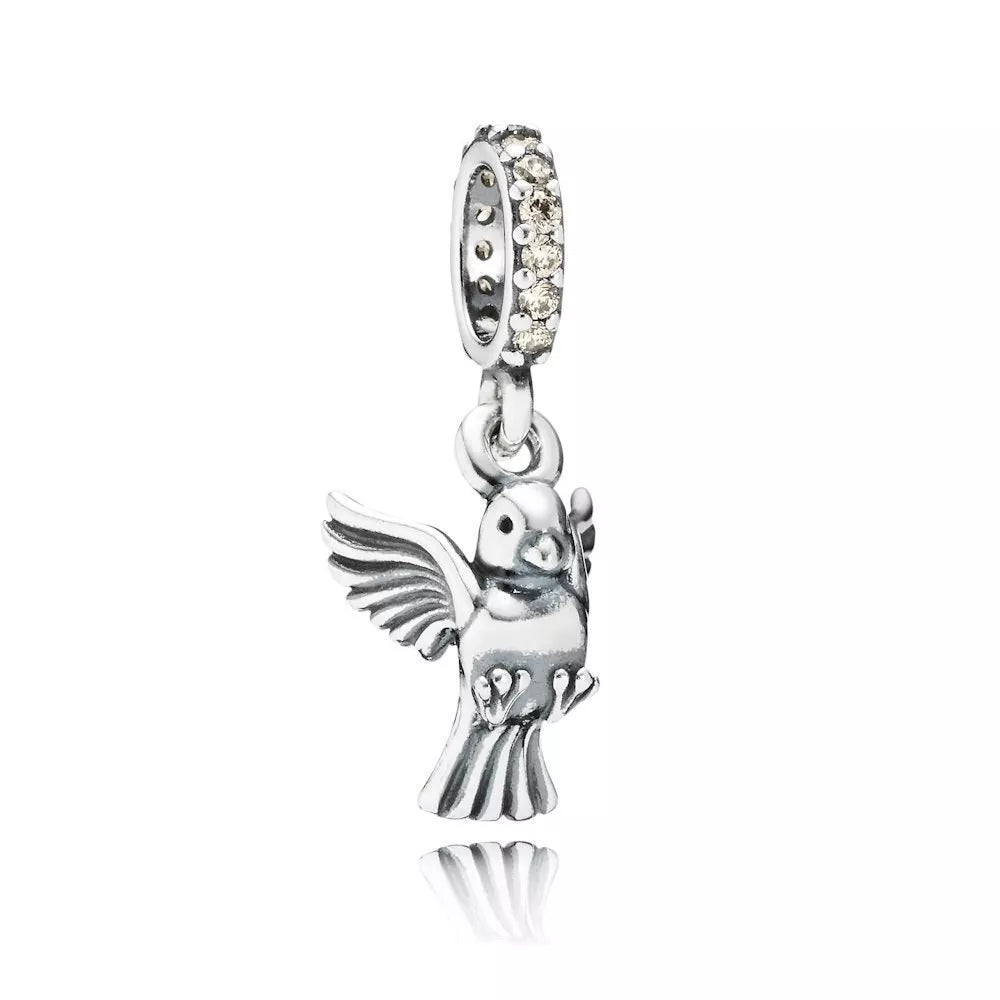 Dove of Peace Dangle Charm with Champagne Zirconia