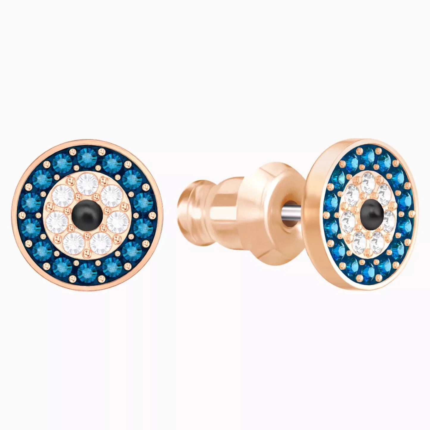 Crystal Wishes Evil Eye Pierced Earrings, Multi-Colored, Rose Gold Plating