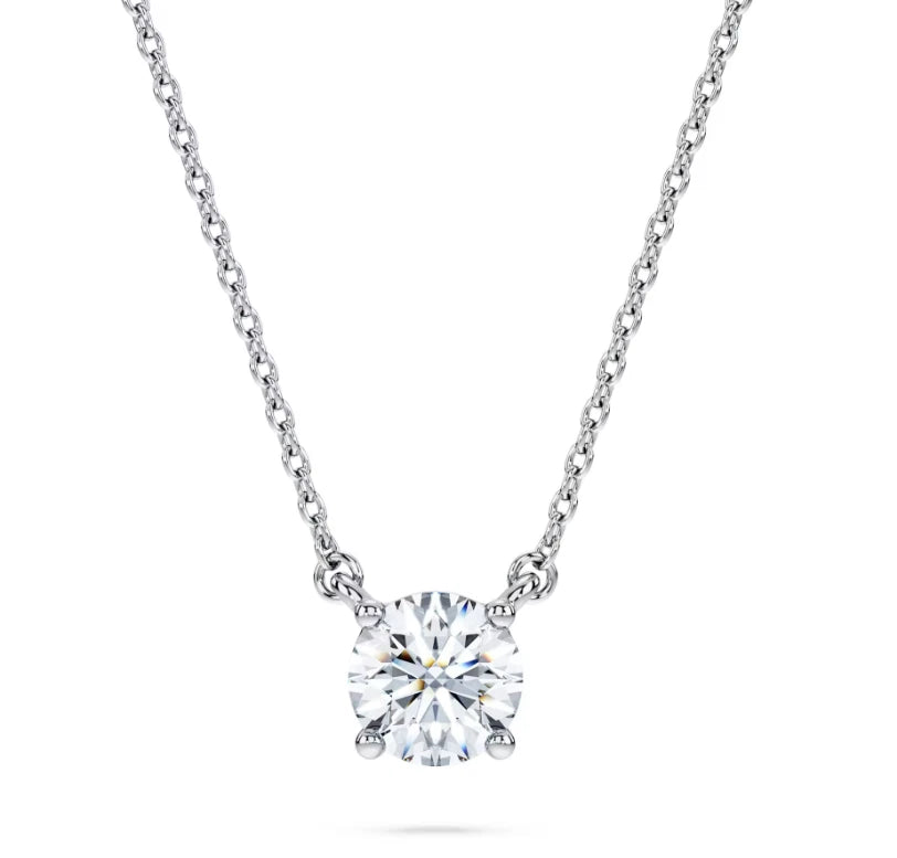 Eternity solitaire pendant, Lab grown diamonds, Round shape, white gold