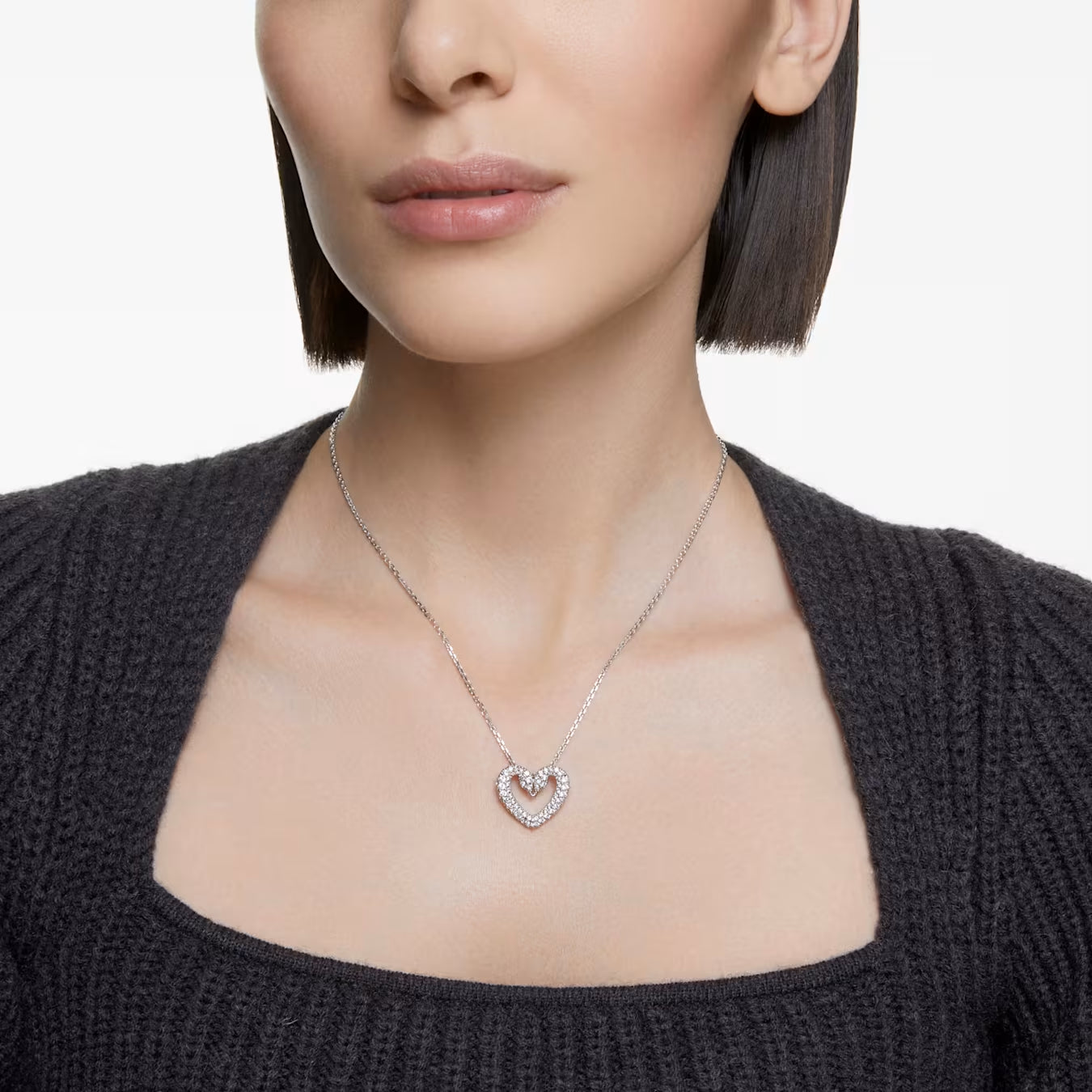Sublima Pendant Necklace, Heart, Medium, White, Rhodium plated