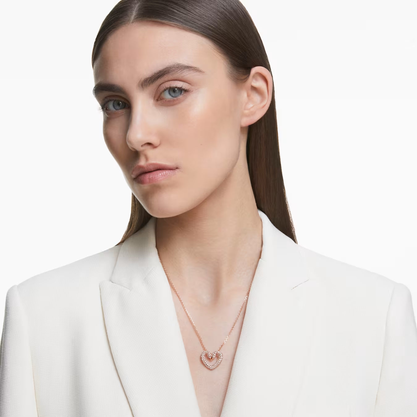 Sublima Pendant Necklace, Heart, Medium, White, Rose gold-tone plated