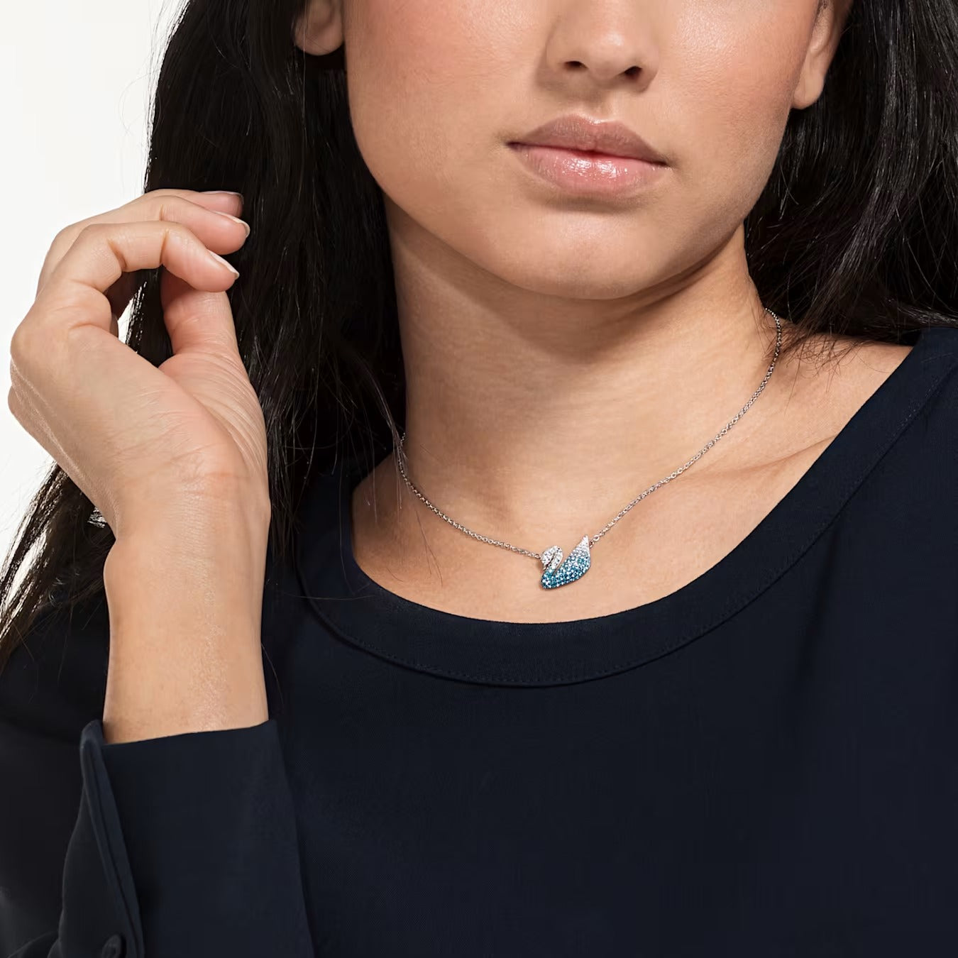 Swan Iconic Pendant Necklace 38CM, Swan, Blue, Rhodium plated